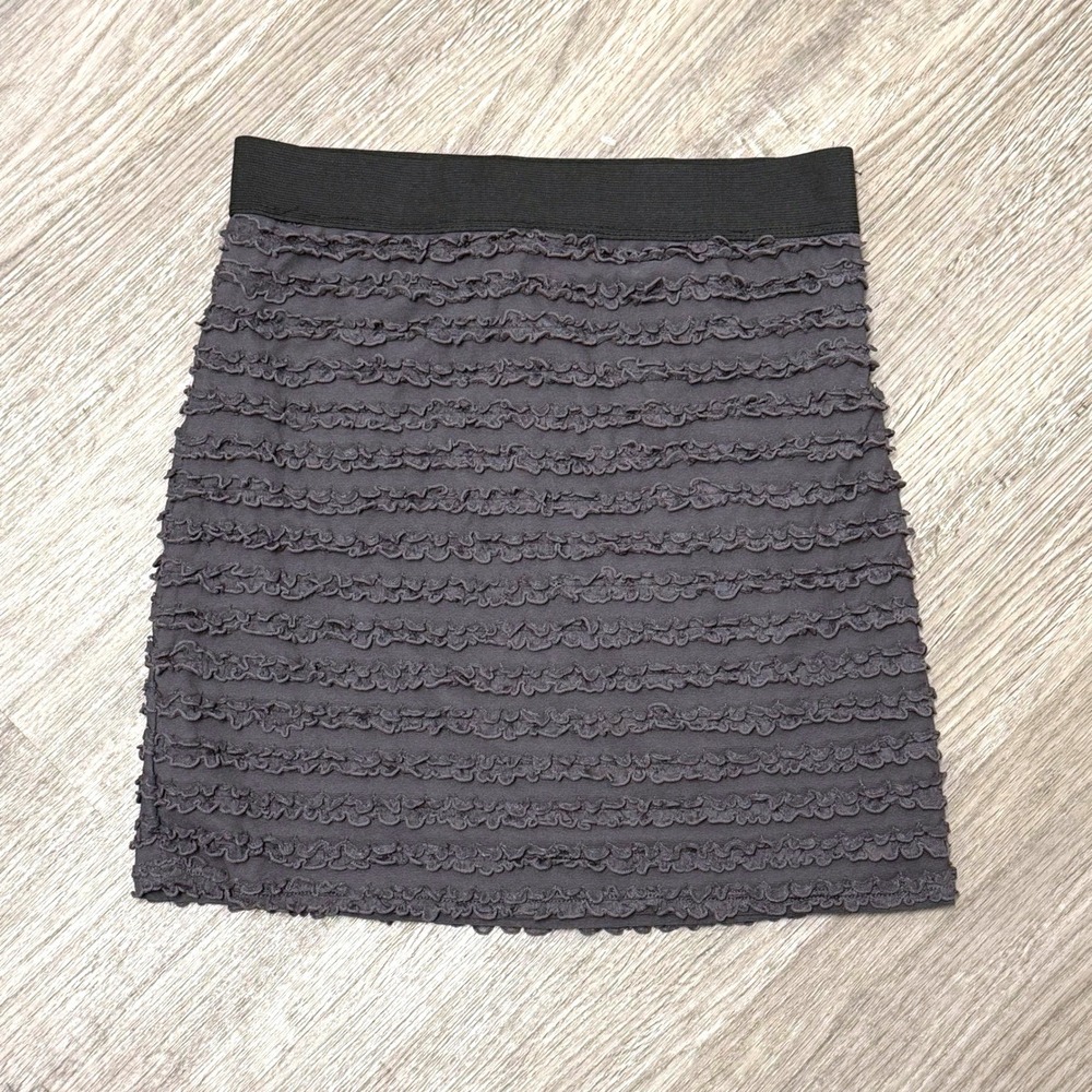 Charcoal Gray Tiered Ruffle Mini Skirt Large Elastic Waist Y2K Necessary Objects
